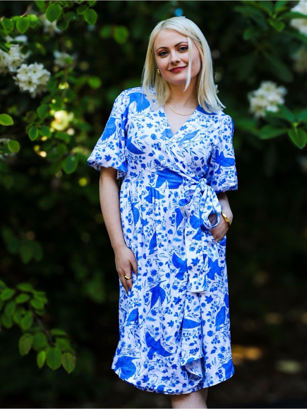 Hemolya Carmen Wrap Dress — Blue Birds